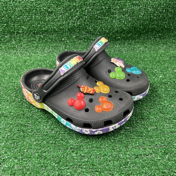 Crocs Disney Black‎ With Rainbow Celebration Clogs Mickey Mouse Kids Size J1 - Picture 1 of 9
